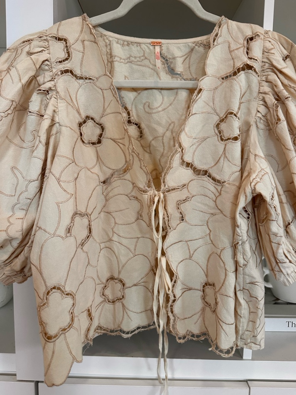 Free People June Cream Embroidered Tie-Front Top - Picture 3 of 5